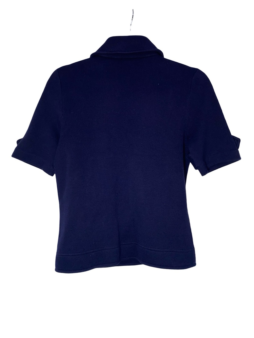 Lauren Ralph Lauren Navy Blue Short Sleeve Knit Moto Jacket Sweater Top Size S - Picture 3 of 6